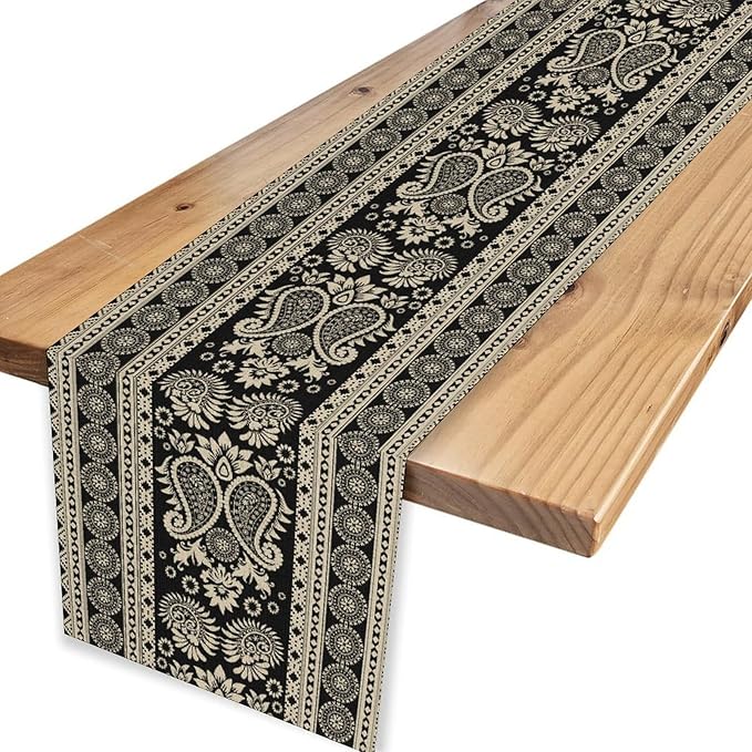 Vintage Paisley Table Runner, Retro Damask Vintage Boho Farmhouse Rustic Table Center Decor for Home Kitchen Dining Patio Holiday Party Indoor Outdoor Table Decorations 13x72 inch