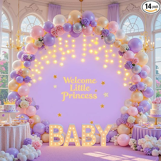 7.2 FT Purple Round Backdrop Cover with Lights String for Circle Arch Stand Circle Backdrop Covers with LED Fairy Lights for Wedding Arch Baby Shower Birthday Party Photo Photography Background
