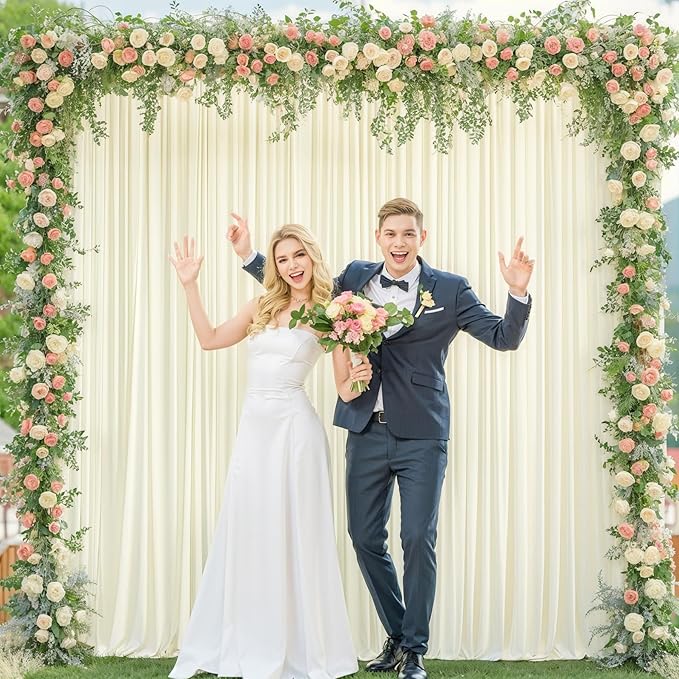 Ivory Backdrop Curtain 2 Panels-Wrinkle-Free Beige Curtains Polyester Photography Drapes for Wedding Party Baby Shower Photo Background Decorations- 8 X10FT (Ivory)