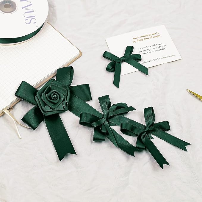 Hunter Green Satin Ribbon, Double Faced 1/4 Inch X 50 Yards Hunter Green Ribbon, Premium Satin Ribbon for Gift Wrapping, Crafts, Hair Bow Making, Sewing, Flower Bouquet, Wedding Party Decor