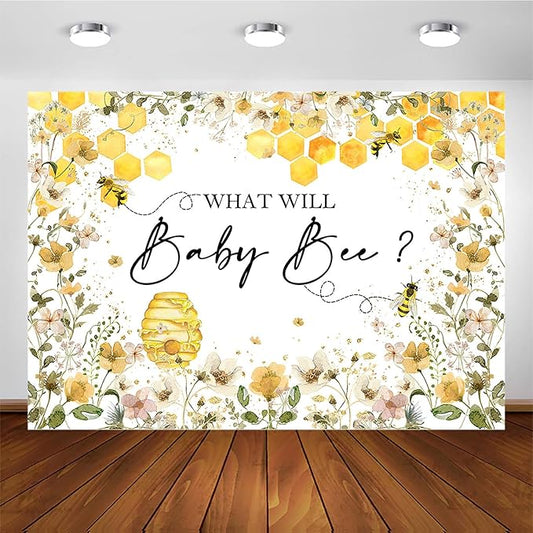 Avezano Baby Gender Reveal Backdrop - Honeycomb Bee Theme Party Decorations Banner (5x3ft)