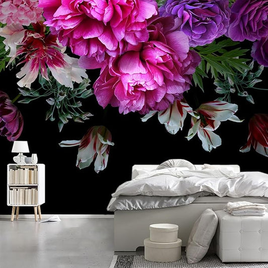 WFBHUA-Purple Peony Floral Wallpaper Mural Peel and Stick Large Self Adhesive Wall Mural for Living Room Bedroom 157“x108
