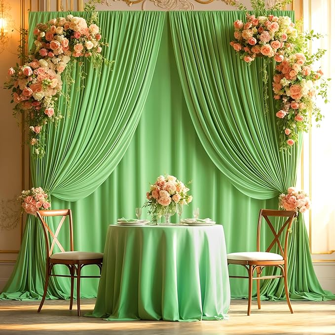 Sage Green Backdrop Curtain 2 Panels-Wrinkle-Free Champagne Curtains Polyester Photography Drapes for Baby Shower Birthday Party Photo Background Backdrop Stand- 8 X10FT (Sage Green)