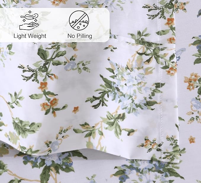 RUVANTI 100% Cotton Twin XL Sheet Sets, 3 Pieces, Soft & Breathable Percale Weave Bedding, Deep Pocket 16", Hotel Standard, Crisp Cool Feel, Durable, Perfect Size Floral Sheets, Heritage