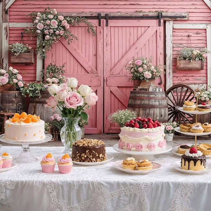 6x6ft Country Wedding Pink Photography Backdrop Rustic Wooden Barn Door Photography Backdrop Farmhouse Flower Western Girl Birthday Baby Shower Wedding Bridal Party Banner Photo Booth Props Background