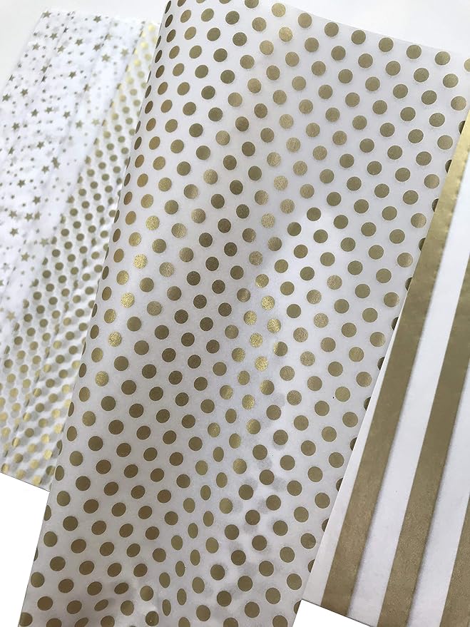 Ocean Tides 75 Sheets (14 x 20 Inches) Christmas Wrapping Paper – Gift Wrapping Tissue Paper Bulk for Crafts, Birthdays, & Holidays – Colored Tissue Papers for Gift Bags & Decorations, Gold Dots