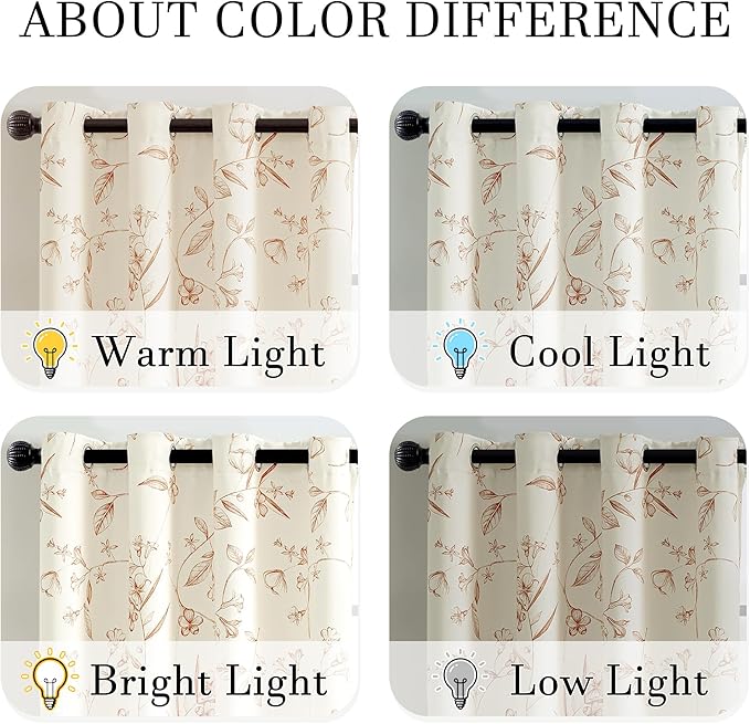 ChrisDowa Beige 100% Blackout Floral Curtains 63 Inches Long 2 Panels for Bedroom Living Room Brown Flower Patterned Room Darkening Thermal Insulated Soundproof Grommet Window Treatments Drapes,52X63
