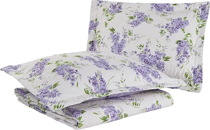 Laura Ashley - Queen Quilt Set, Reversible Cotton Bedding with Matching Shams, Lightweight Decor for All Seasons (Keighley Lilac, Queen)