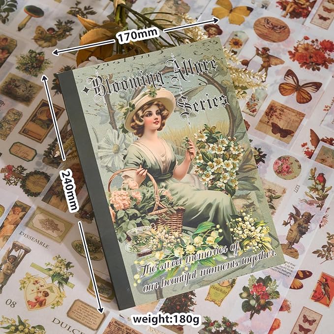 Snycler Sticker Book - 24 Sheets Vintage PET Stickers for Scrapbooking, Junk Journaling, Ephemera, and Decorative Crafts - Pre-Cut Floral Design Stickers Vintage-3