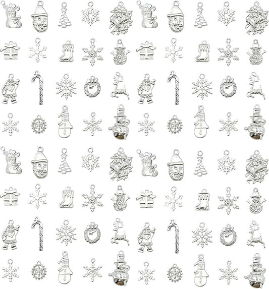 WOCRAFT 60pcs Bright Silver Christmas Bracelet Charms for Jewelry Making Sets DIY Necklace Bracelet Keychain Crafting Charms Kit Craft Supplies (SN829)
