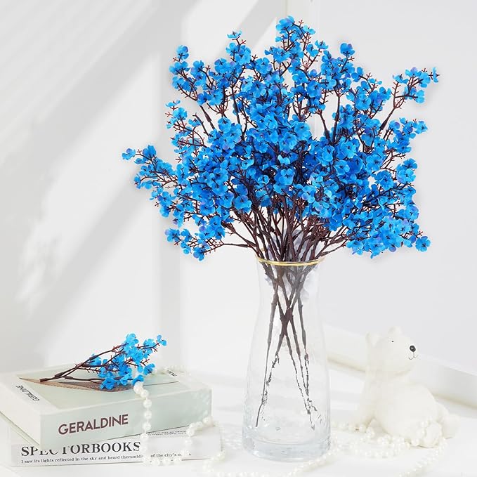 Yastouay Blue Fake Flowers Artificial Flowers, 5 Pcs Real Touch Silk Flowers Faux Artificial Flowers for Decorations, Babys Breath Artificial Flowers Bulk for Spring Decor Floral Arrangement