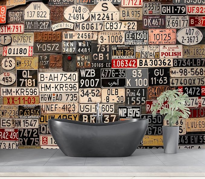 Eierme-Old License Plates from Around The World Mural Wallpaper Peel and Stick 90" x 67"