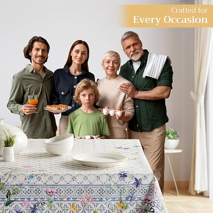 Maison d' Hermine Table Cloth Rectangle Table 100% Cotton 70 x 108 Inches Tablecloth Reusable Decorative Everyday Use for Dining Room, Farmhouse, Home, Party, Festive & Wedding Spring Summer - Faience