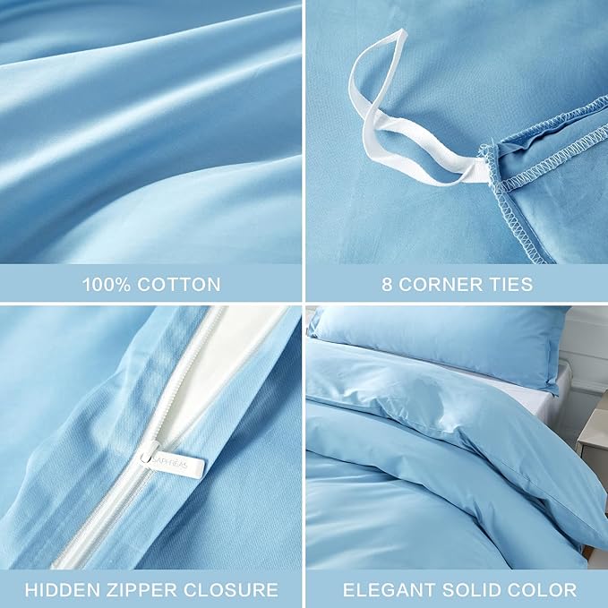 SAPHREAS Blue Duvet Cover Full Size 3 Pieces Extra Soft Bedding Set, Includes 1 Cotton Duvet Cover 80"x90" with Zipper Closure & 2 Pillow Shams, Comforter Not Included