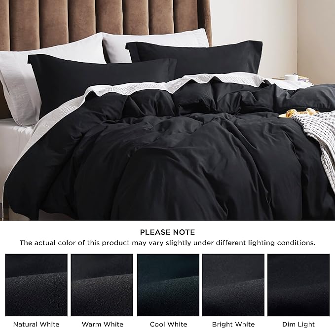 Bedsure Duvet Cover Queen Size - Soft Double Brushed Bedding Set for Kids & Adults, Zipper Closure, 3 Pieces, Includes 1 Duvet Cover (90"x90") & 2 Pillow Shams, NO Comforter, Black