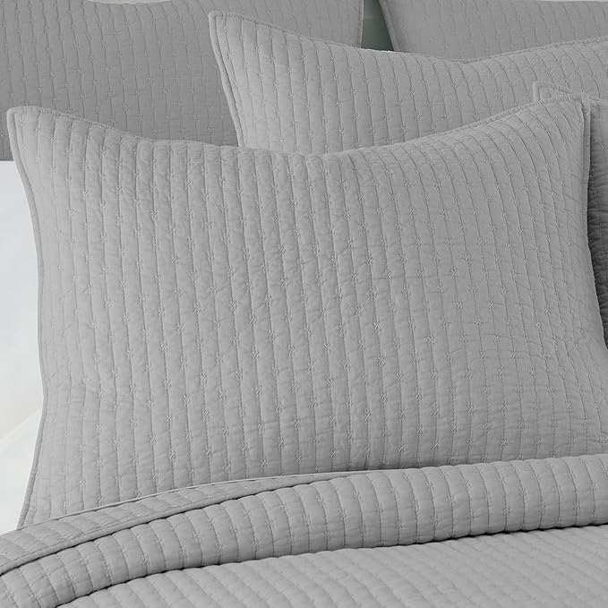 Levtex Home Cross Stitch Reversible Twin Bedspread Set (84x104in) with 1 Pillow Sham (26x20in) - Stitch Texture - Light Grey - Cotton Twin Size Bedspread Set - Lightweight, Soft, Pre-Washed
