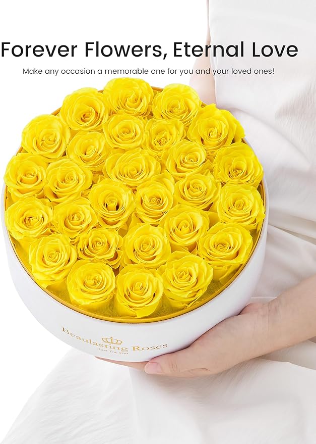 Preserved Roses Forever Flowers Real Roses in a Box Mother's Day Birthday Flowers for Her Mom Women Wife Valentine's Day, 27 Yellow Roses