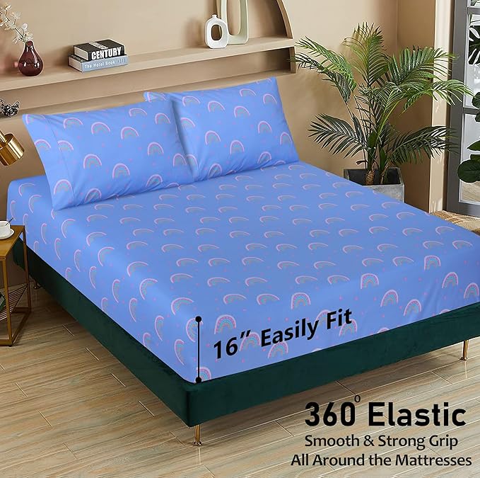 RUVANTI 100% Cotton Full Size Bed Sheets, 4 Pieces, Soft & Breathable Percale Weave Bedding, Deep Pocket 16", Hotel Standard, Crisp Cool Feel, Durable, Perfect Sheet Set Floral, Baby Rainbow