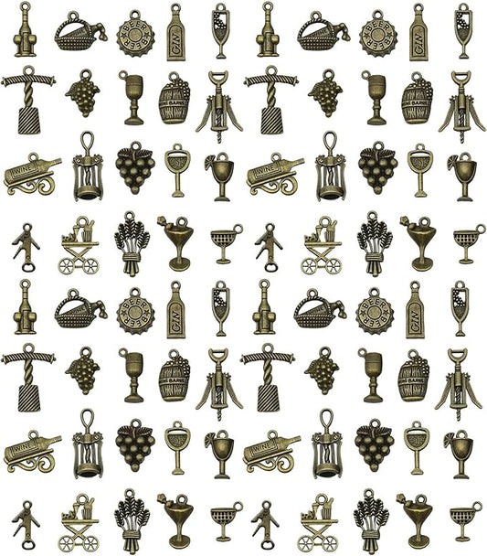 WOCRAFT 60pcs Antique Bronze Wine Bracelet Charms for Jewelry Making Sets DIY Necklace Bracelet Keychain Crafting Charms Kit Craft Supplies (SN871)