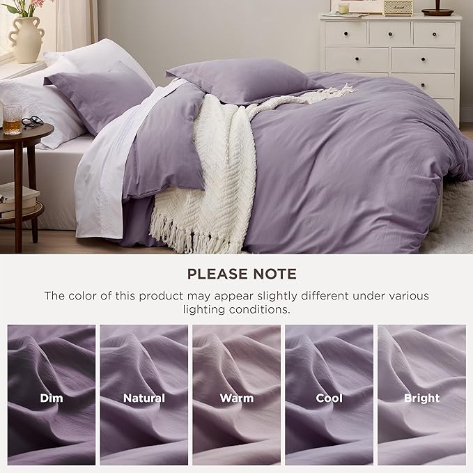 Bedsure Grayish Purple Duvet Cover King Size - 3 Pieces Prewashed Cotton-Like Extra Soft Bedding Set, Includes 1 Duvet Cover 104x90 Inches with Zipper Closure & 2 Pillow Shams, Comforter Not Included