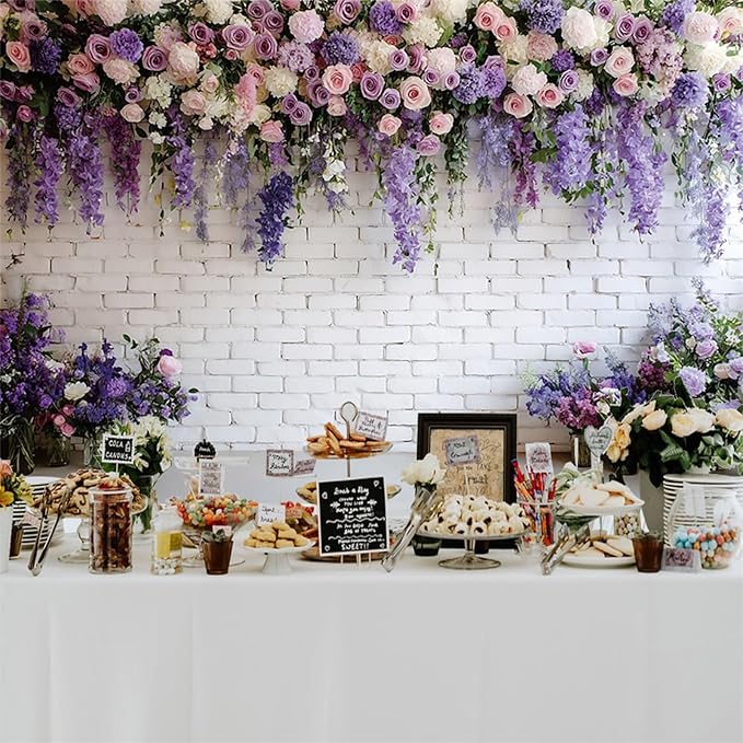 Baocicco Purple Floral Wall Backdrops 5x3ft Flowers White Brick Wall Backdrops for Photoshoot Valentine Day Decorations Anniversary Wedding Banner Supplies Birthday Baby Shower Photo Props
