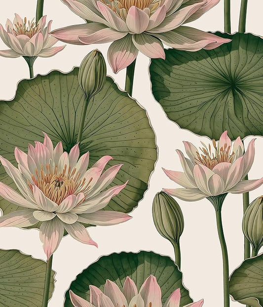 Orainege Floral Wallpaper Peel and Stick Floral Contact Paper Boho 16.9inx118.1in Lotus Flower Wallpaper Removable Self Adhesive Wall Paper for Bedroom Cabinets Decorative