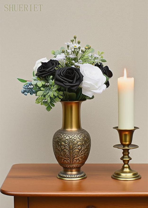 Ivory White Artificial Roses 25pcs, Real Looking Fake Foam Flowers with Stems for DIY Wedding Bridal Bouquets, Centerpieces, Party, Baby Shower, Christmas Decor