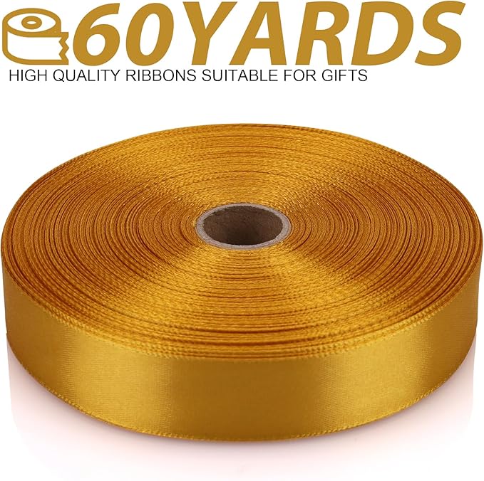 7/8 Inch 60 Yards Gold Satin Craft Ribbon-Single Face Polyester Ribbon for Handmade Roses,Gift Wrapping,Timeless Flower,Bouquets,Wedding and Party Decoration