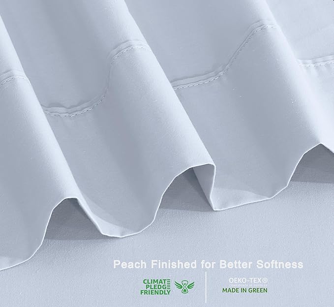 RUVANTI 100% Organic Cotton Sheets Twin Size, Percale Weave, GOTS Certified, 3-Piece Set, Deep Pocket 15", Crisp & Breathable, Soft Durable Bedding, Sábanas Algodón Orgánico – Arctic Ice