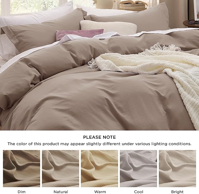 Bedsure Khaki Duvet Cover Queen Size - 3 Pieces Prewashed Cotton-Like Extra Soft Bedding Set, Includes 1 Duvet Cover 90x90 Inches with Zipper Closure & 2 Pillow Shams, Comforter Not Included