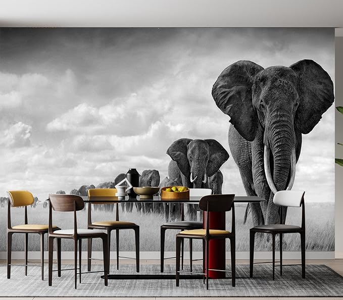 Eierme-A Herd of Elephants Walking on The African Savannah Mural Wallpaper Peel and Stick 90" x 67"