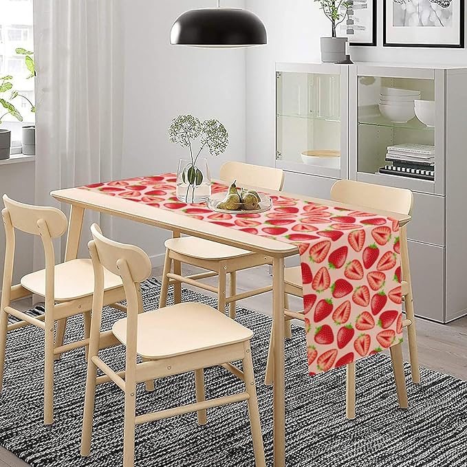 Strawberry Table Runner, Spring Summer Fruit Birthday Party Decorations Dining Room Home Kitchen Table Decor 13 x 108In