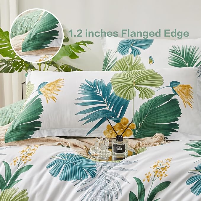 SAPHREAS Tropical Palm Leaves Full Size Duvet Cover Set 3pcs Botanical Monstera Leaf Bedding Comforter Cover Set 1 Duvet Cover 2 Pillow Shams, Comforter Not Included