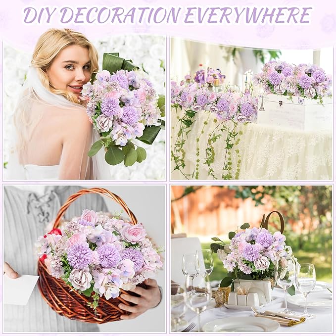 Lyrow 8 Pcs Peony Artificial Flowers Fake Silk Hydrangea Bouquet Elegant Peony Flowers for Wedding Decoration Faux Realistic Floral for Home Party Table Centerpieces Arrangement (Light Purple)