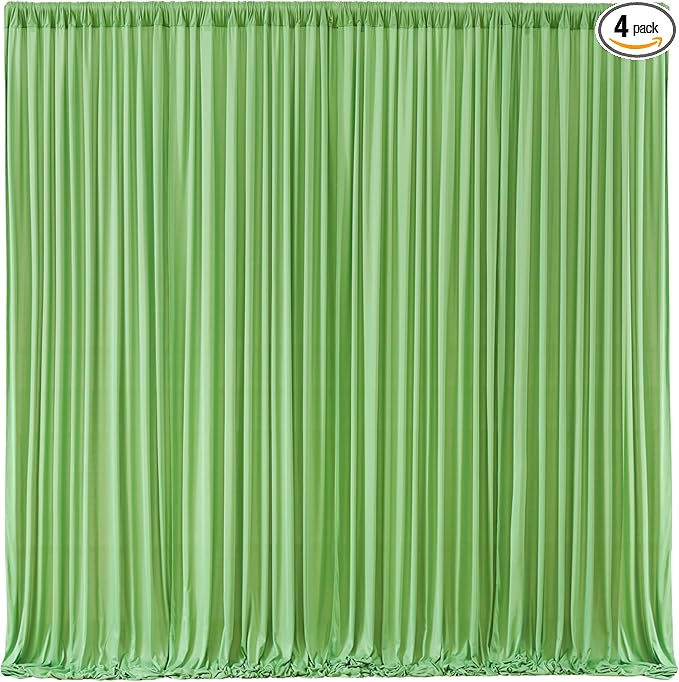 Sage Green Backdrop Curtain 4 Panels-Wrinkle-Free Green Curtains Polyester Photography Drapes for Baby Shower Birthday Party Photo Background Backdrop Stand- 16 X10FT (Sage Green)