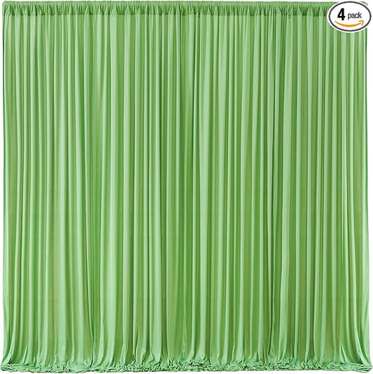 Sage Green Backdrop Curtain 4 Panels-Wrinkle-Free Green Curtains Polyester Photography Drapes for Baby Shower Birthday Party Photo Background Backdrop Stand- 16 X10FT (Sage Green)
