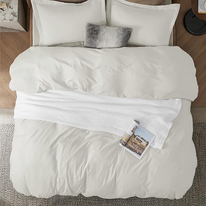 Bedsure Duvet Cover King Size - Soft Double Brushed Bedding Set for Kids & Adults, Zipper Closure, 3 Pieces, Includes 1 Duvet Cover (104"x90") & 2 Pillow Shams, NO Comforter, Ivory White