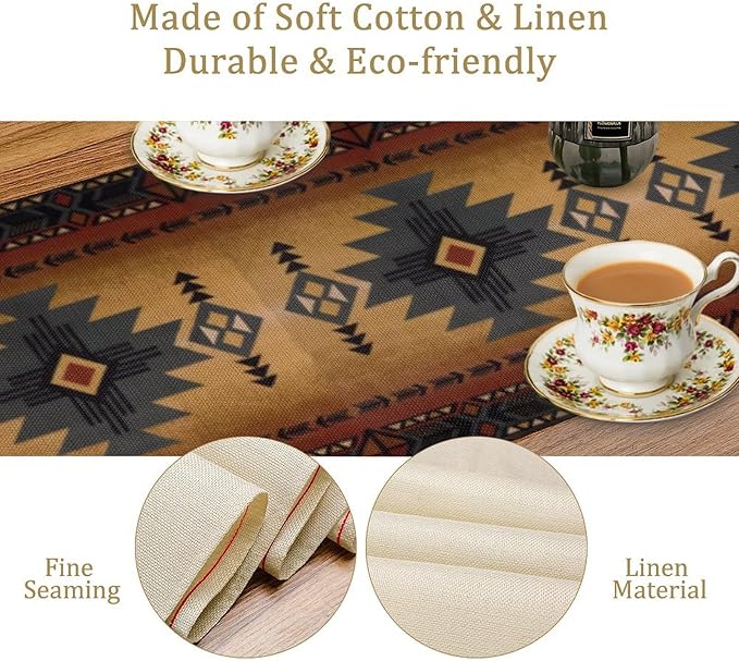Aztec Table Runner, Southwestern Ethnic Geometric Triditional Table Runner Table Setting Decor for Kitchen Garden Farmhouse Party Holiday Dinner Home, 13x70 Inch