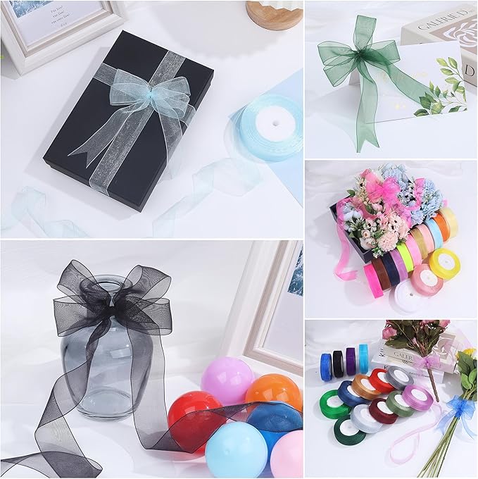 3/4 Inch x 50 Yards Sheer Organza Ribbon Chiffon Ribbon for Gift Wedding Flower Bouquet Wrapping Decorations Crafts (Black)