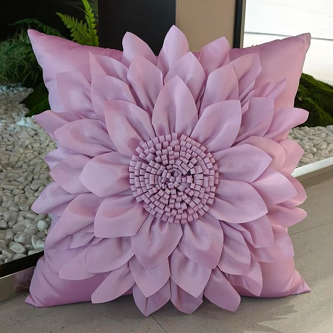 Bella's Giftshop 3D Sunflower Decorative Throw Pillow Covers for Bed Sofa Couch Car, Accent Floral Taffeta Cushion Cover, Handmade Pillow Cases Living Room Decor, 17x17 Inch-Purple/Lavender