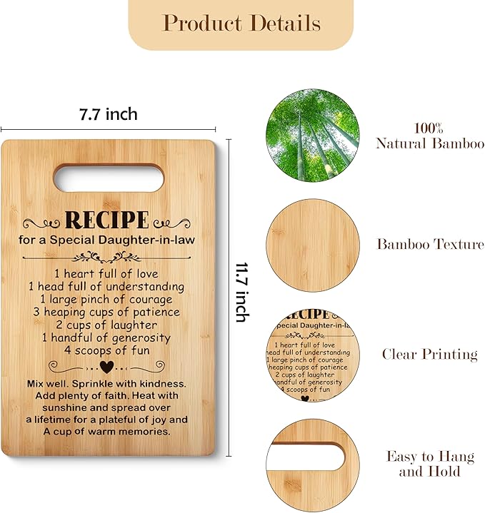 Daughter in Law Gifts Cutting Board, Gifts for Daughter in Law, Daughter in Law Gifts for Christmas, Daughter in Law Gifts from Mother in Law, Daughter in Law Bamboo Cutting Boards for Kitchen