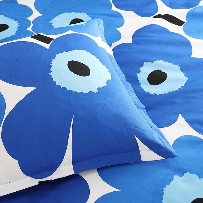 Marimekko - King Duvet Cover Set, Cotton Percale Reversible Bedding with Matching Shams, Floral Home Decor (Unikko Blue, King)