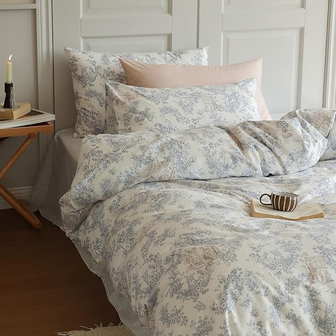 LifeTB Botanical Flower Duvet Cover Set King 3 Pieces Cotton Vintage Floral Bedding Set Farmhouse Boho Comforter Cover Cottagecore Bedding Set Country Style Cabin Floral Comforter Cover King Size
