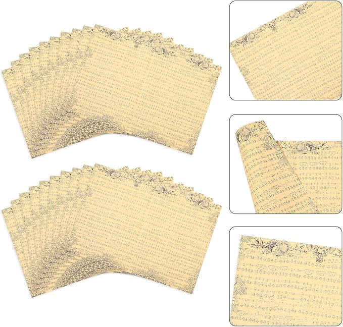 WRITWAA 20 Sheets Vintage Floral Wrapping Paper Bouquet Wraps with Musical Note Pattern Breathable Lightweight Kraft Paper for Wedding Packaging DIY Crafts Flower Decorations
