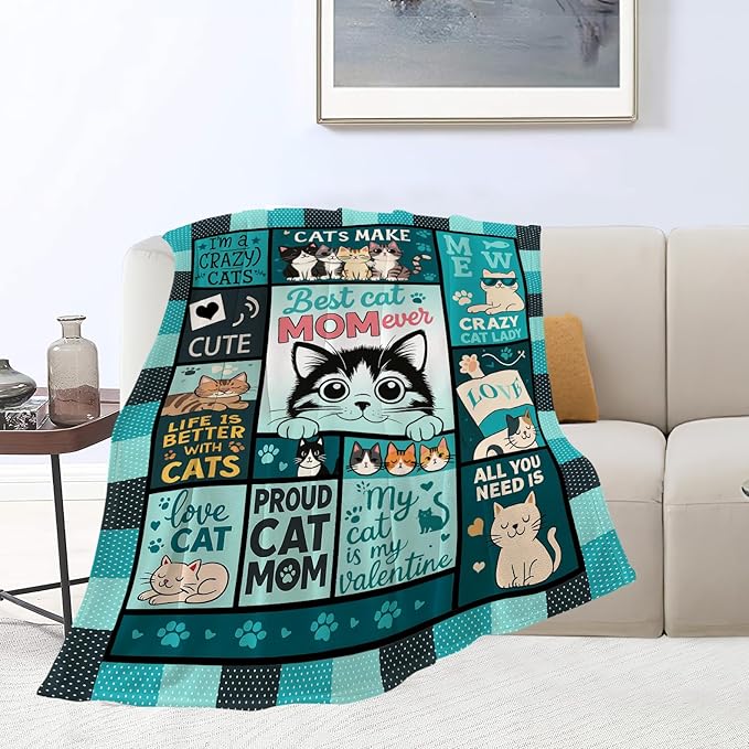 Cat Blanket Cute Cat Throw Blanket Kitten Soft Cozy Fleece Fuzzy Stuffed Plush Flannel Gifts for Girls Women Boys Kids Adults 50"X60"