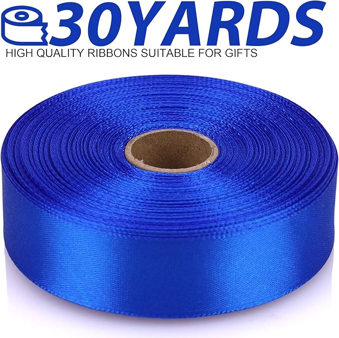 7/8 Inch 30 Yards Blue Satin Craft Ribbon-Single Face Polyester Ribbon for Handmade Roses,Gift Wrapping,Timeless Flower,Bouquets,Wedding and Party Decoration