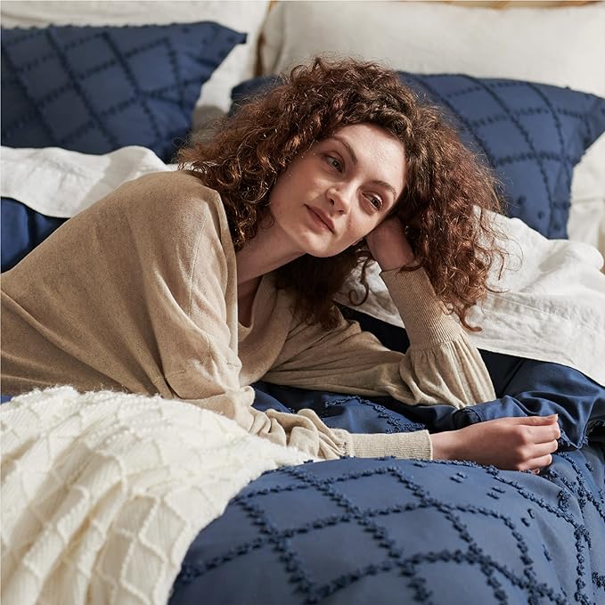 Bedsure Boho Duvet Cover King Size - Navy Breathable & Soft Boho Bedding, Machine Washable Comforter Cover for All Seasons, Includes 1 Duvet Cover 104"x90" with 2 Pillow Shams & Zipper Closure