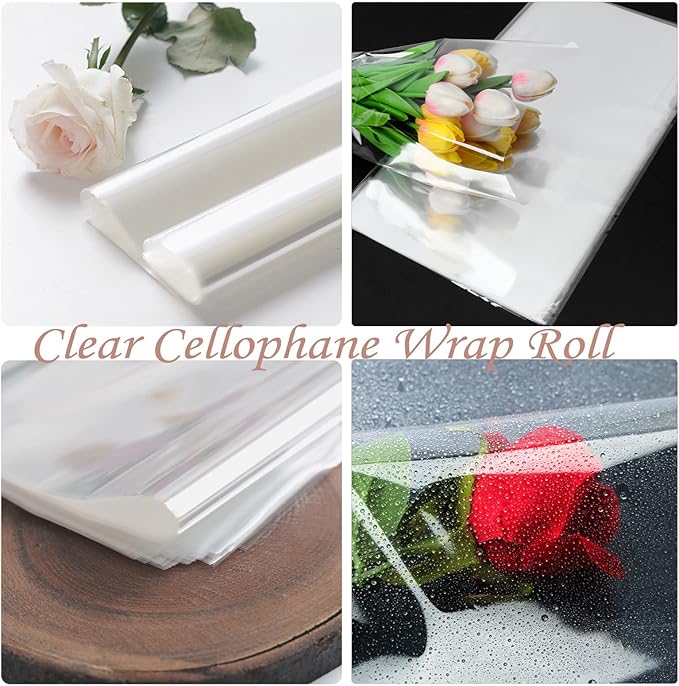 Clear Cellophane Wrap Roll 31.5" Wide x 220 Ft Long, 3 Mil Thick Plastic Wrapping Paper for Gift Baskets Heavy-duty Transparent Cellophane Wrap Sheets for Flower Bouquets, Arts & Crafts Food Safe, 2