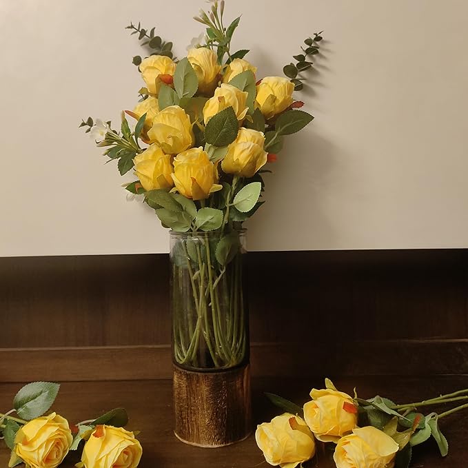 Artificial Roses 10 Pcs - Lifelike Single Stem Fake Roses with Natural Petal Texture,Fade-Resistant Silk Flowers for Wedding Decor,Home Vase Arrangements,Party Centerpieces(10, Yellow)