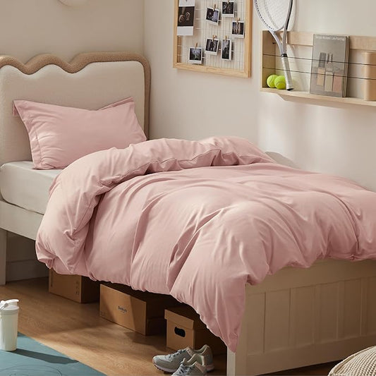 Bedsure Duvet Cover Twin/Twin XL Size - Soft Double Brushed Bedding Set for Kids & Adults, Zipper Closure, 2 Pieces, Includes 1 Duvet Cover (68"x90") & 1 Pillow Sham, NO Comforter, Pale Blush
